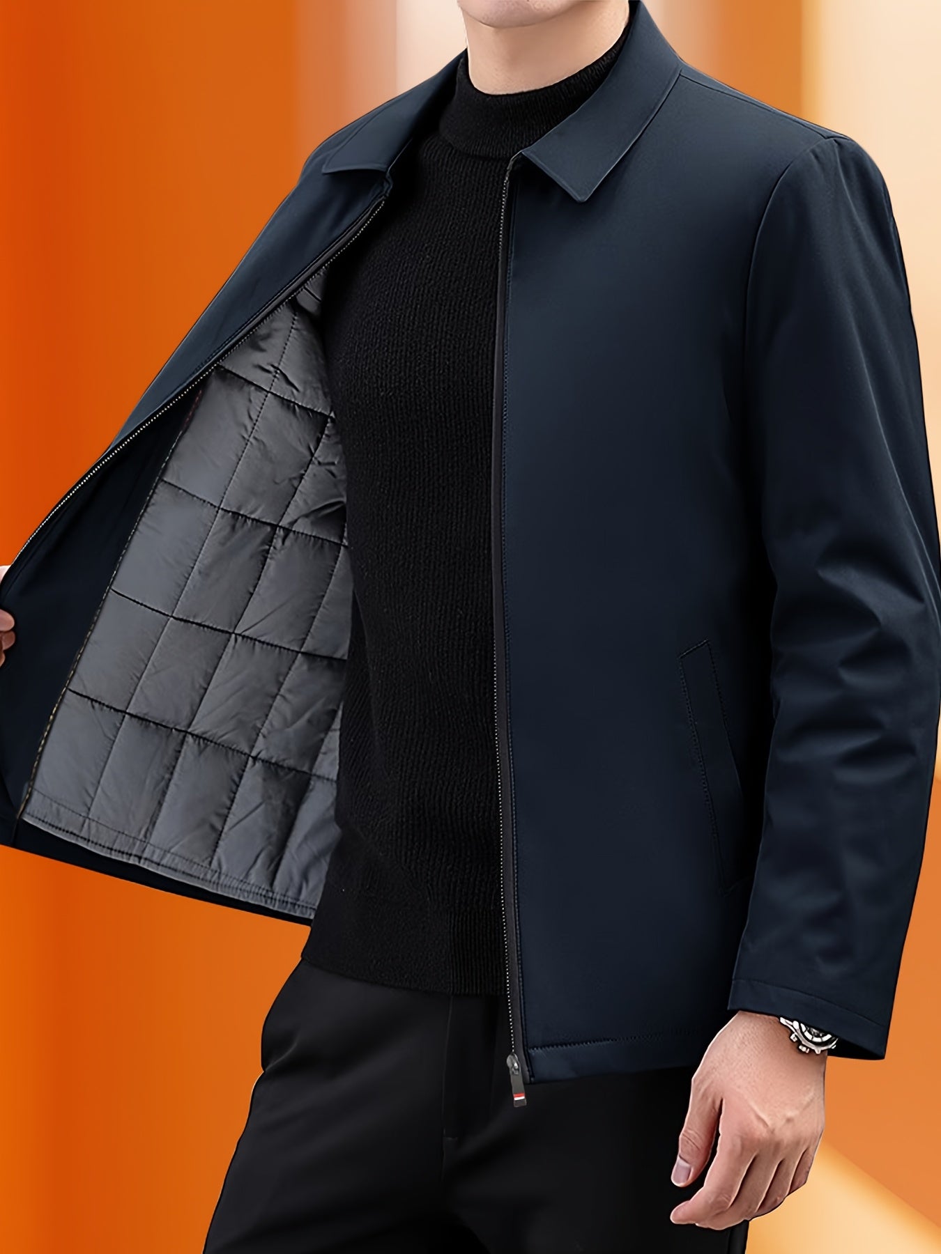 Erkaklar uchun premium qalin qish palto, bir rangda, ish va norasmiy kiyim uchun zip-up yelka bilan, mashinada yuvish mumkin.