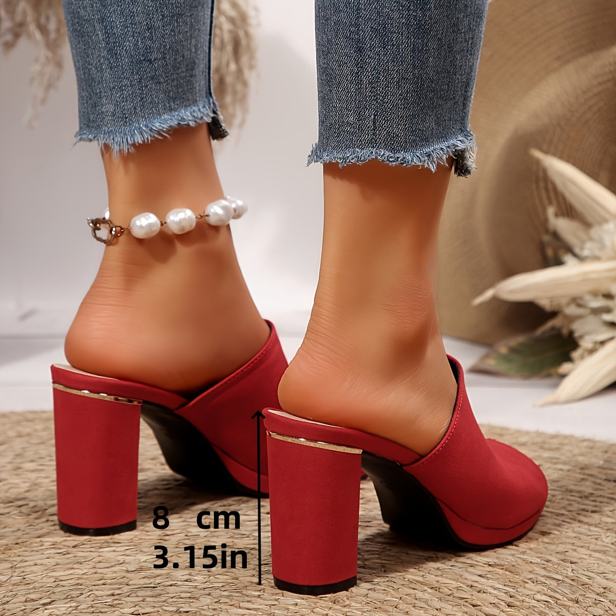 Women's Peep Toe Block Heel Sandals Solid Color Fabric Summer Slip-On