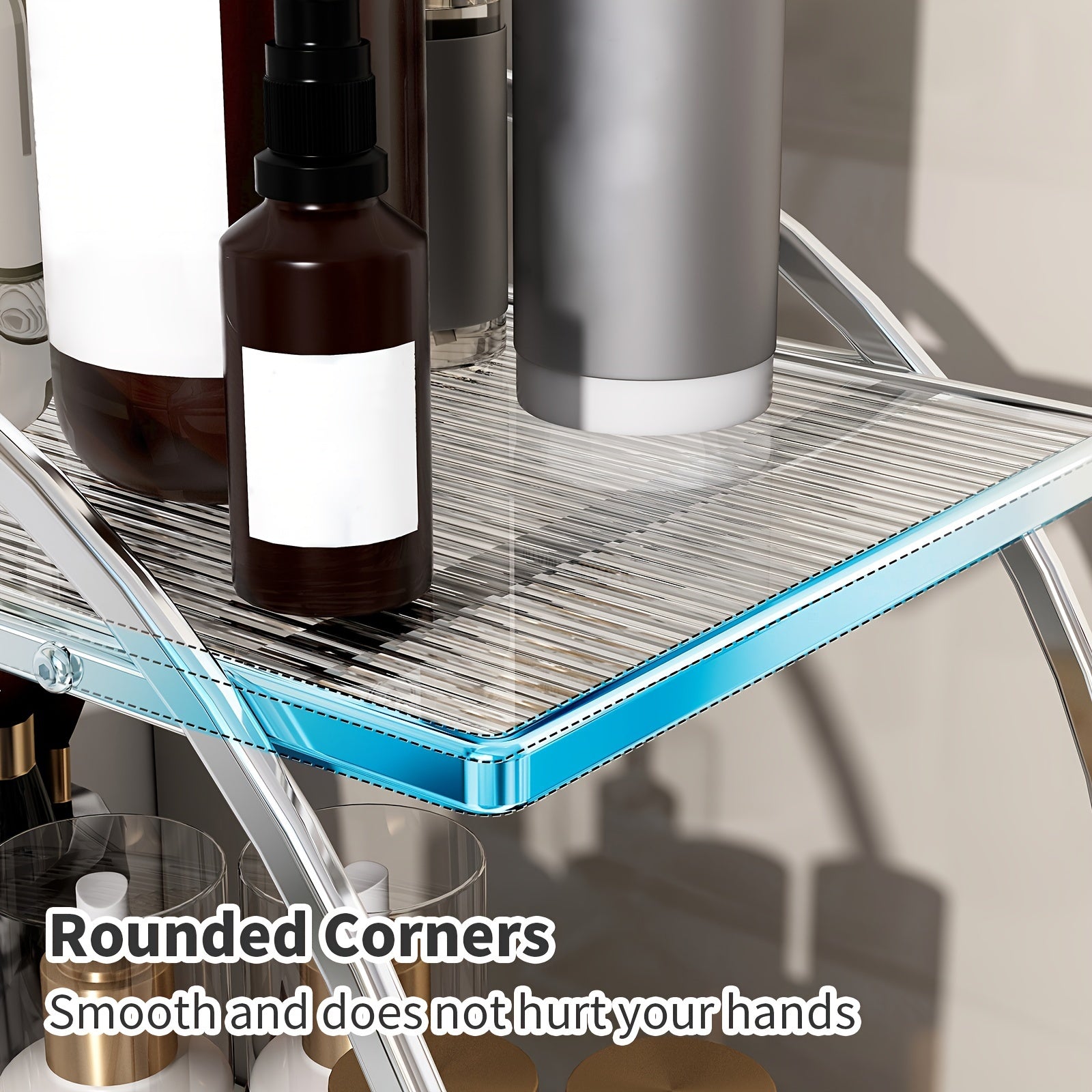 Estante de almacenamiento de cosméticos de hierro fundido dorado de 2 niveles para baño y organizador de maquillaje