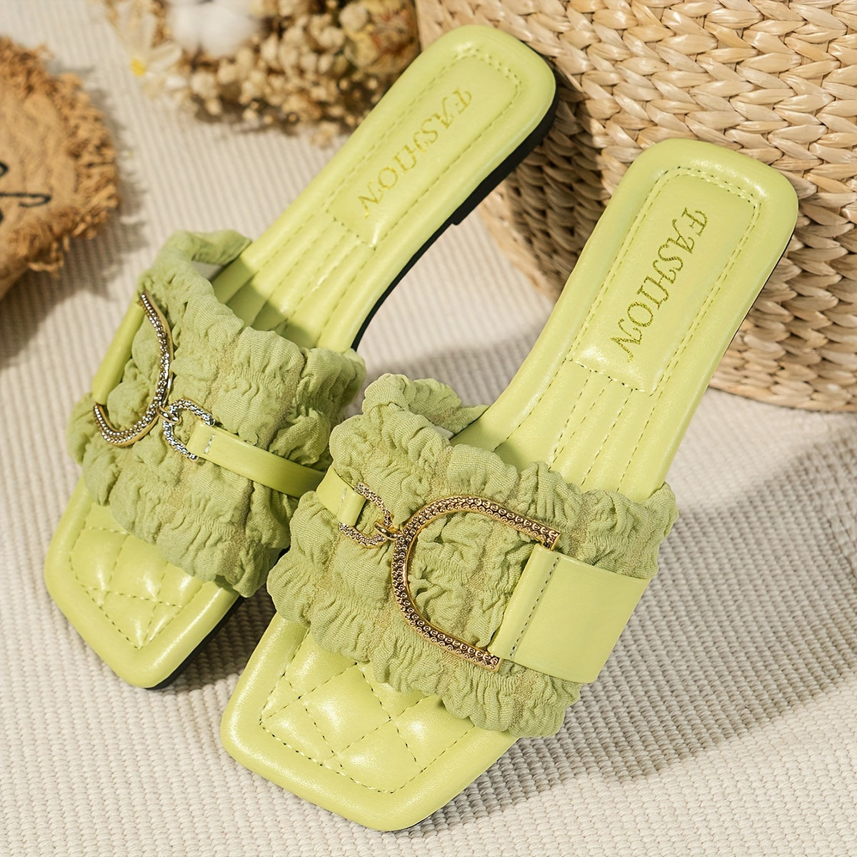 Women's Metal Decorated Flat Sandals Open Toe Slip-On Summer Shoes