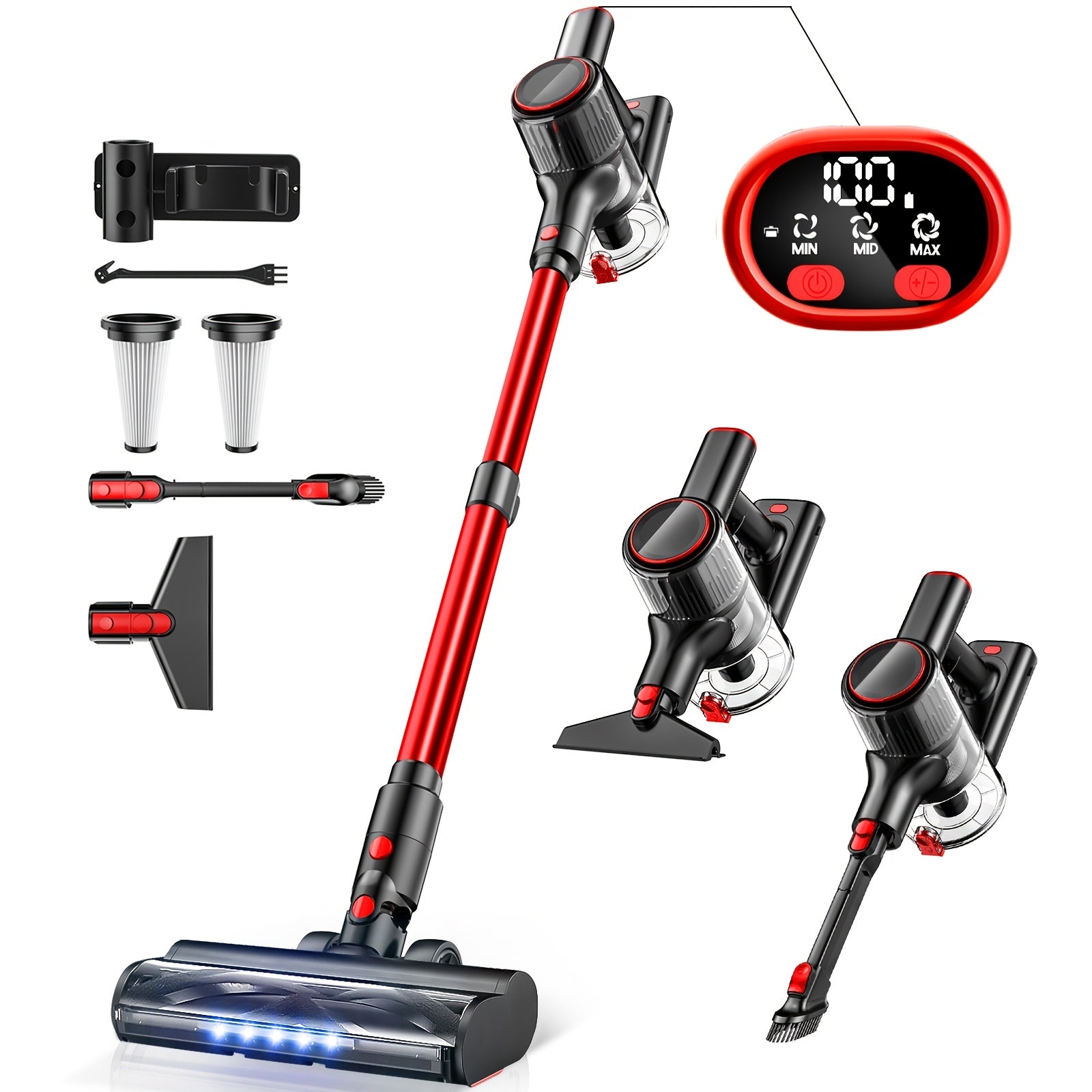 8-in-1 Cordless Vacuum Cleaner with Strong Suction LED Display Anti-Tangle for Home Hardwood Floors Carpets Pet Hair
