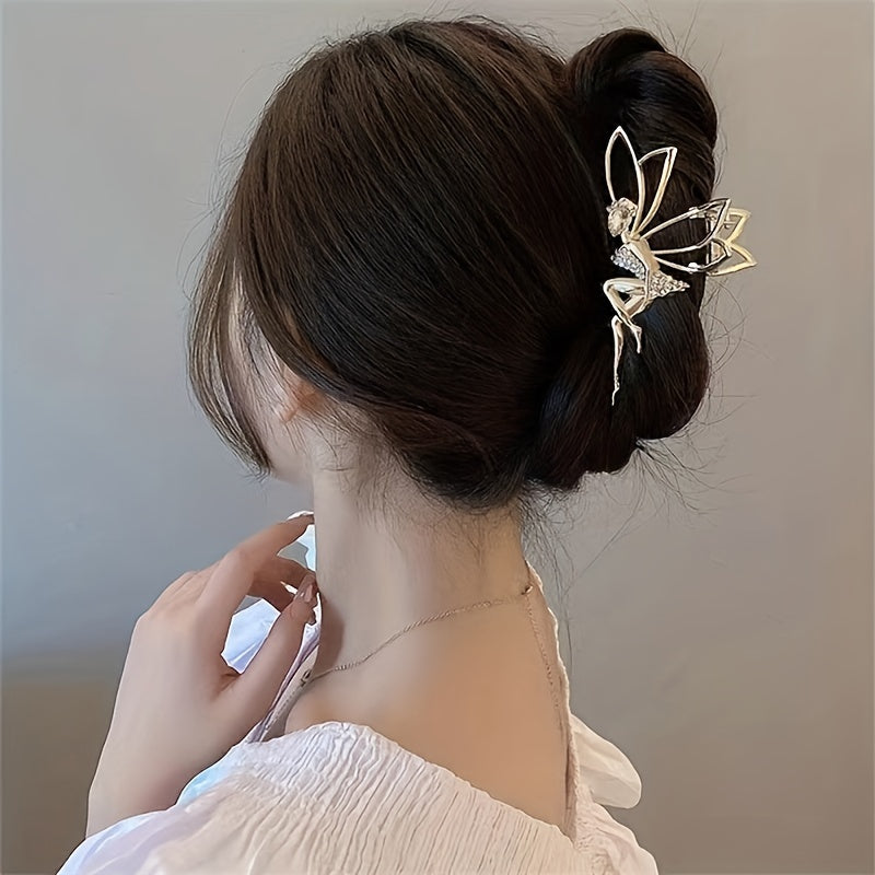 Women's Hair Clips Butterfly Wings and Shark Clip with Gold and Diamond Accents