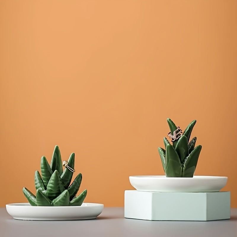 Керамический держатель для колец с алоэ вера и подставка для украшений в минималистском стиле