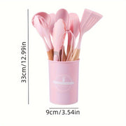 Silicone Kitchen Utensil Set 12 Pieces Non-Stick Safe with Wooden Handles