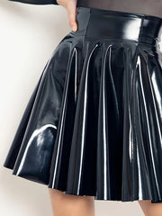 Women Plus Size Faux Leather Pleated Mini Skirt Solid Casual A-Line Summer