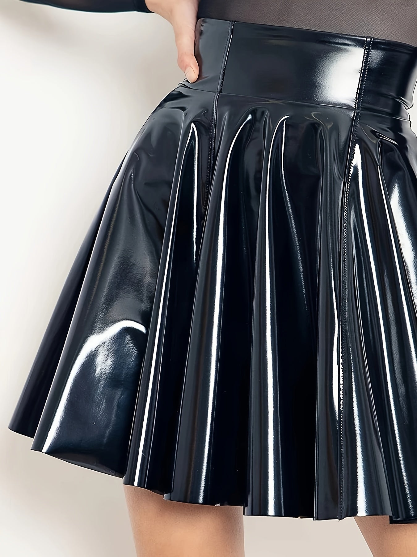 Women Plus Size Faux Leather Pleated Mini Skirt Solid Casual A-Line Summer