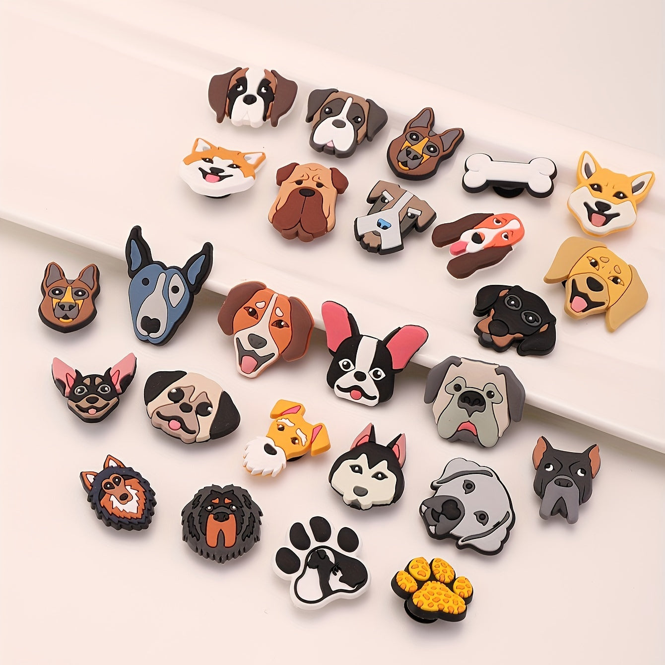 39 Pcs Vibrant PVC Dog Charms for Sandals, Assorted Cartoon Canine Designs