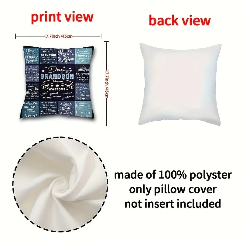 French Style Grandson Themed Pillow Cover 44.96cm Plush Polyester Zippered Cushion