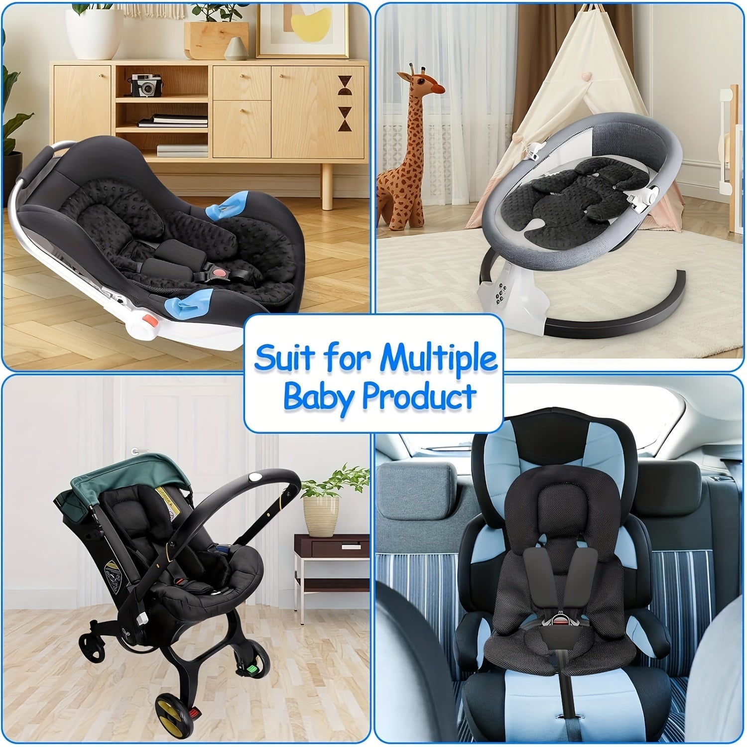 Bolalar aravachasi uchun yostiq, ikki tomonlama polyester, bosh va tana uchun qo'llab-quvvatlash, barcha mavsumlarga mos, 3 va 5 nuqtali kamar bilan mos keladi