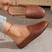 Women's Casual Solid Color Slip-On Loafers with Rubber Sole and Mid Heel