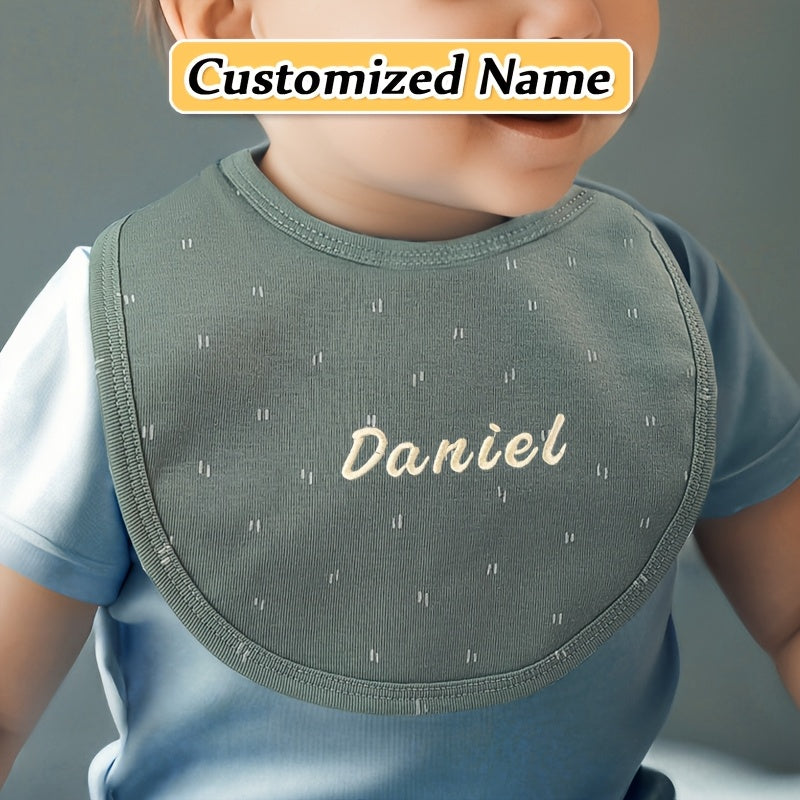 Baby Bib Adjustable Embroidered Name Soft Absorbent Knit for Newborns