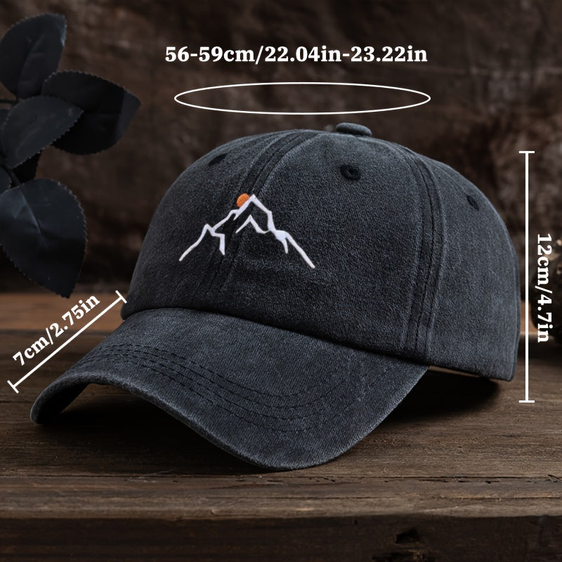 Embroidered Mountain Peak Baseball Cap Adjustable Curved Brim for Hiking and Fishing