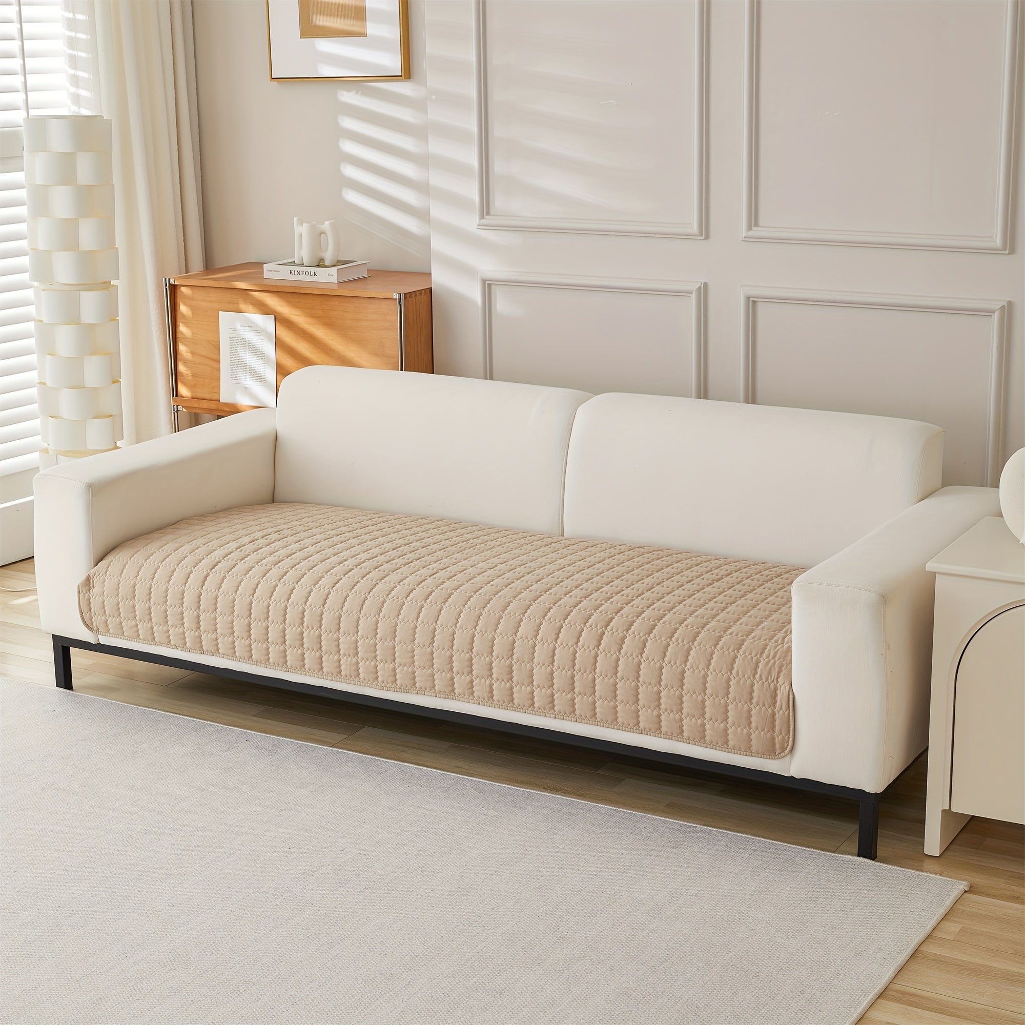 Современный минималистичный чехол для дивана в серо-бежевом ромбовидном узоре, подходит для домашних животных и стирается в машине, подходит для диванов, вмещающих от одного до четырех человек.