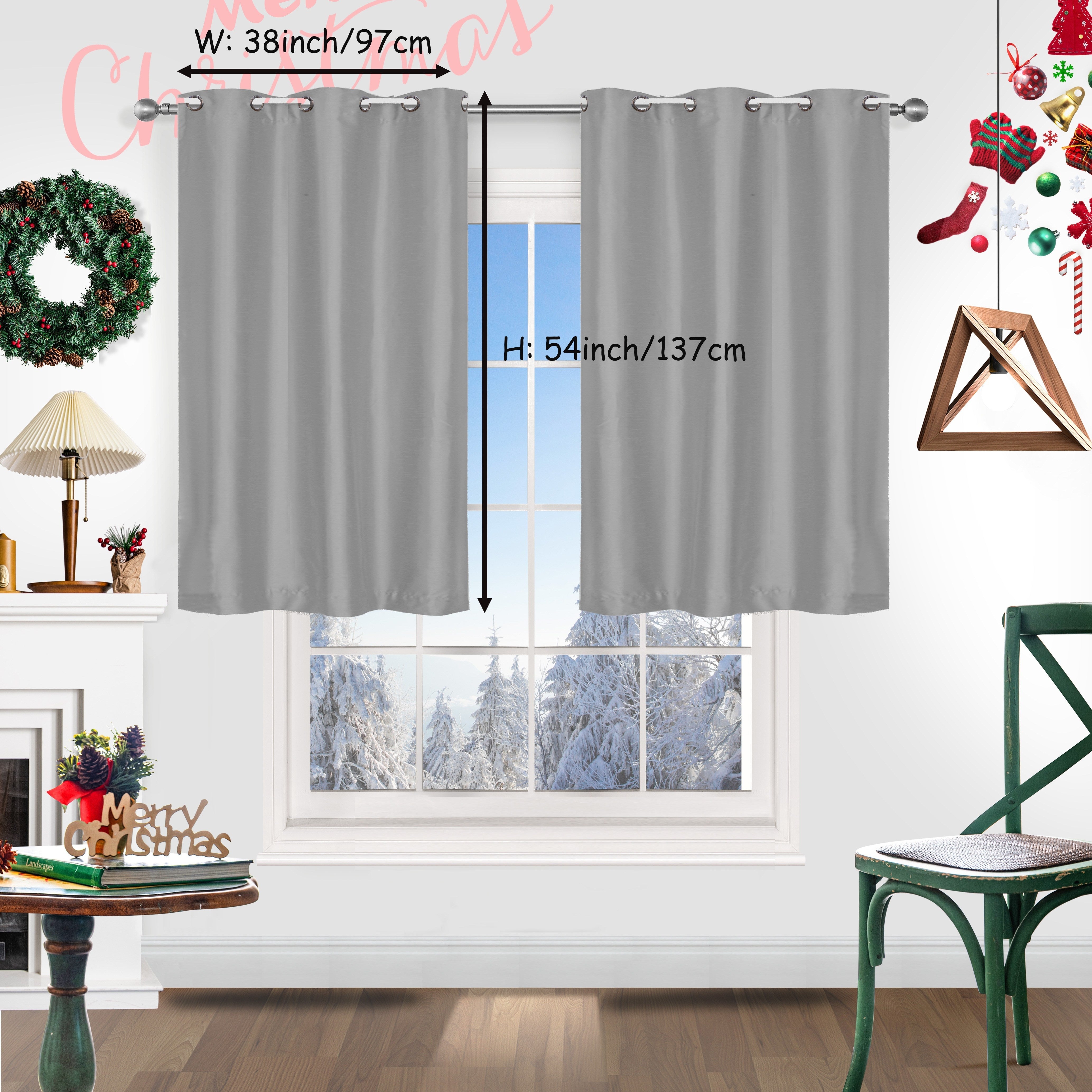 Red Christmas Curtains 2 Pieces Faux Silk Grommet Top for Living Room Bedroom Office