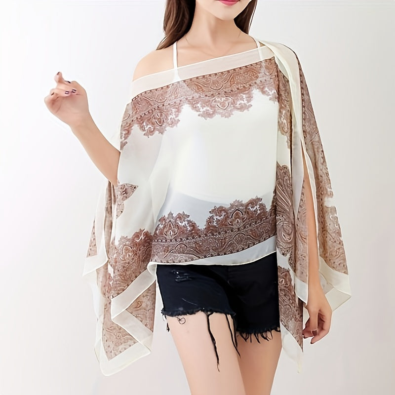 Boho Chic Paisley Print Chiffon Shawl Wrap for Travel and Beach Sunscreen Cover Windproof Cardigan Towel