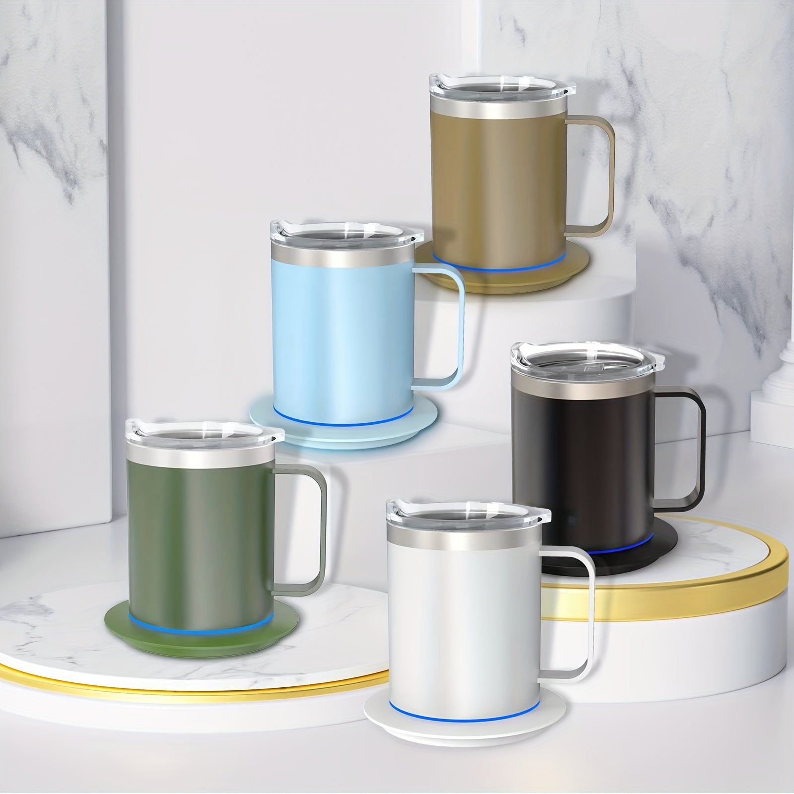 Electric Self-Heating Coffee Mug Set with 10H Auto Shut-Off USB Powered Stainless Steel