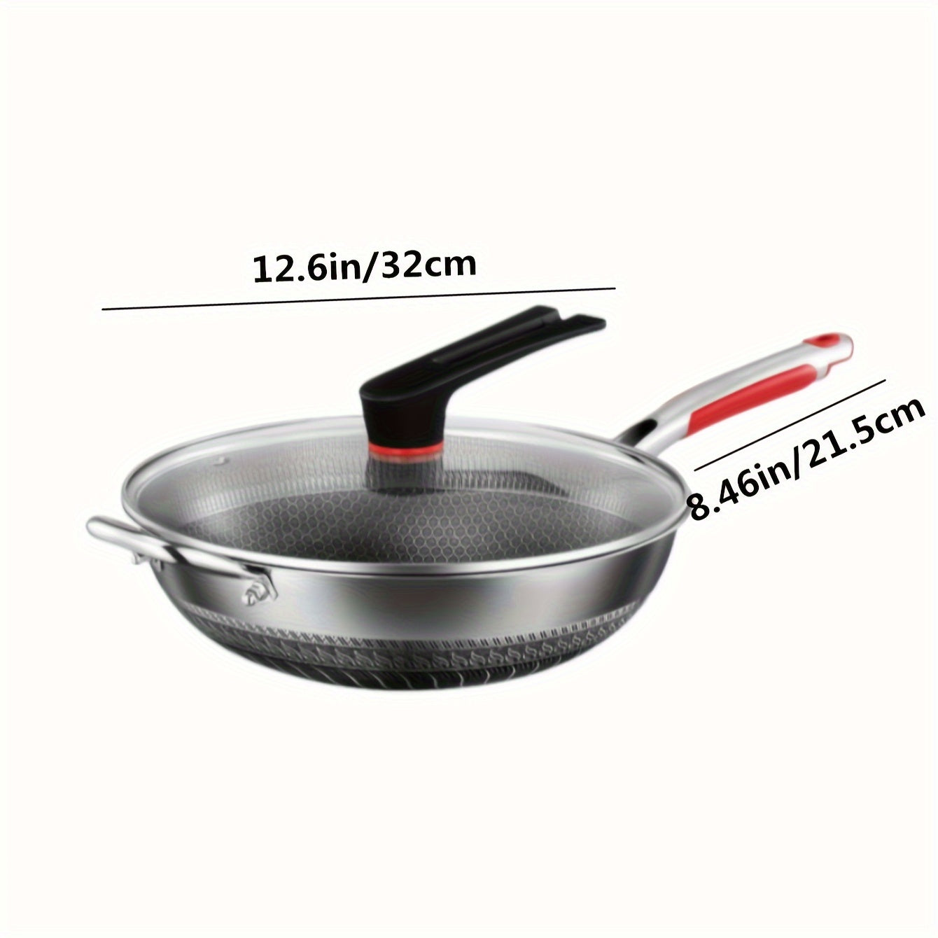 Stainless Steel Frying Pan with Lid Handle Non-Stick for Induction Gas Camping 32cm 34cm 36cm
