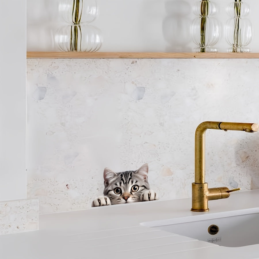 Cartoon Cat Window Decal, Easy Stick-On, 1mm Thick Paper Film for Glass Doors