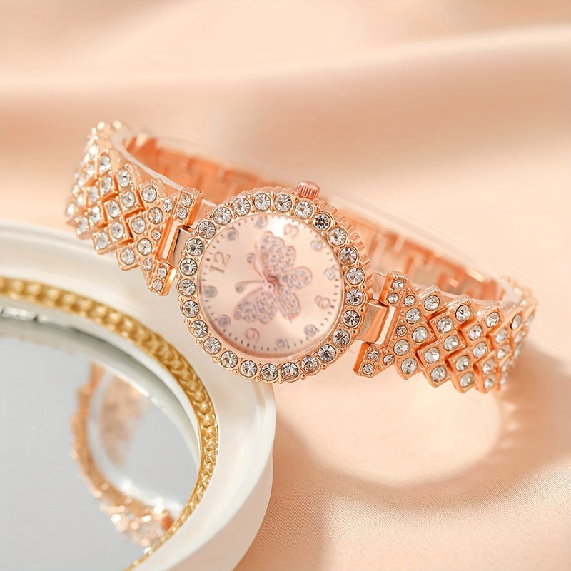 Women's Quartz Watch and Casual Bracelet Set with Round Alloy Case and Band