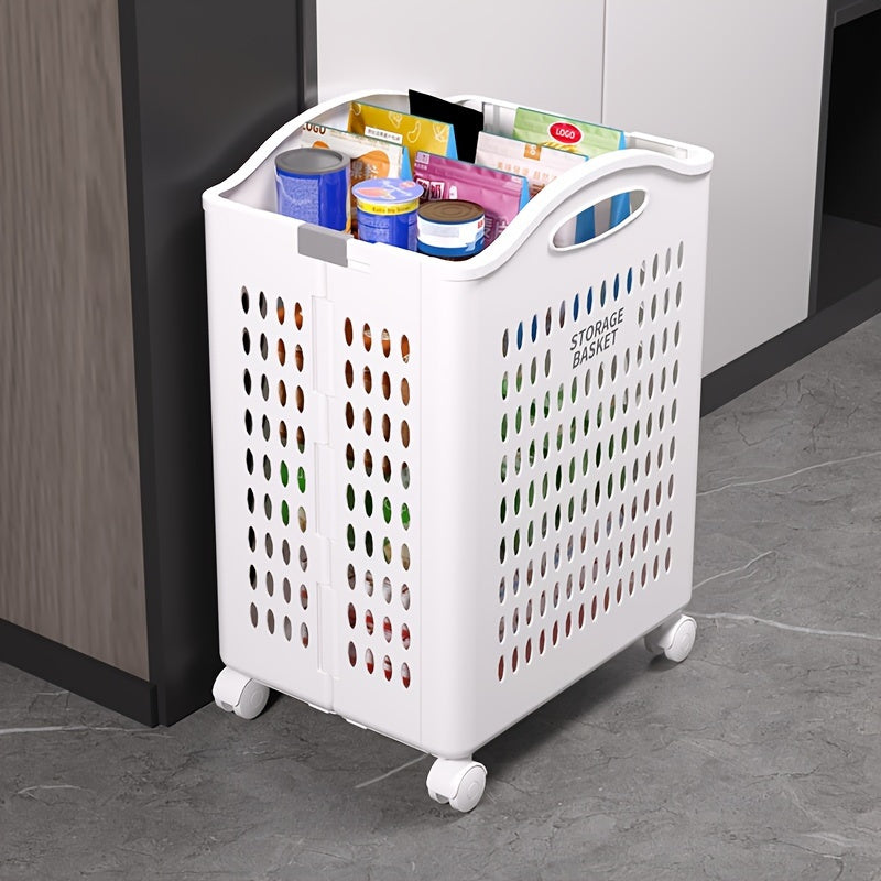 Large Collapsible Plastic Laundry Basket with Wheels for Dorms and Bathrooms