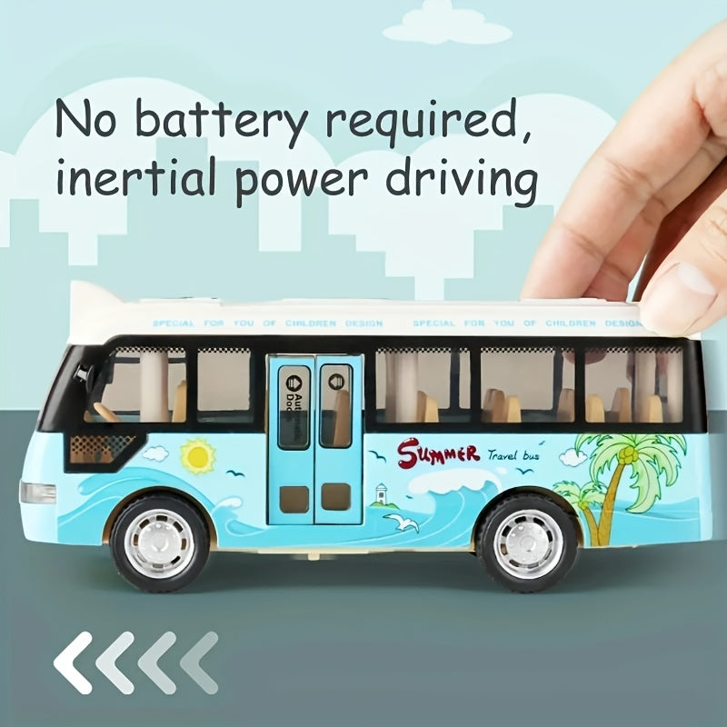 Friction-Powered School Bus Toy with Lights and Sounds for Kids Ages 3+ Sky Blue Pink Diecast Plastic