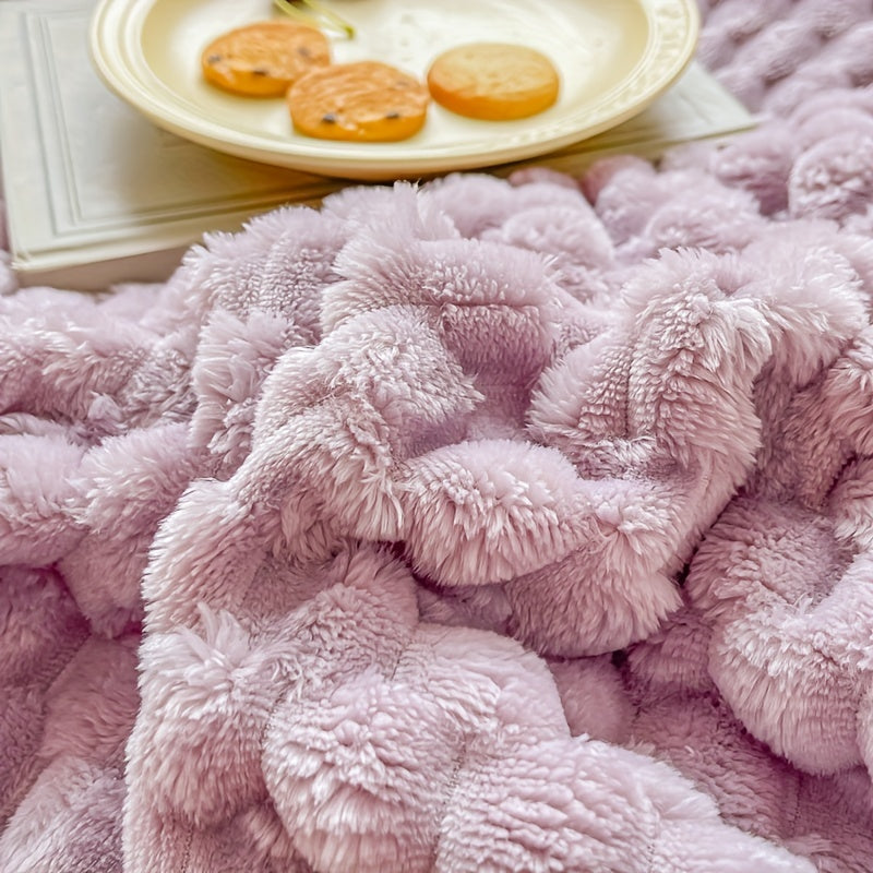 Flannel Throw Blanket with Jacquard Pattern Microfiber Cozy Sofa Bed Lavender Purple