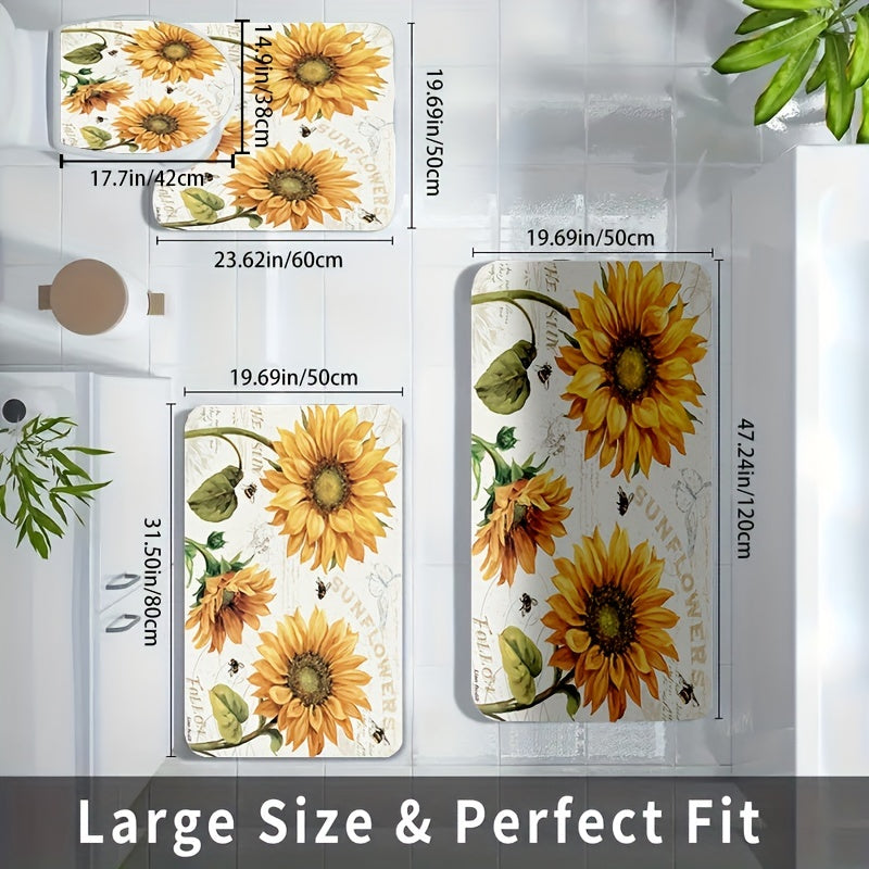 Juego de 4 alfombrillas de baño de terciopelo antideslizantes con patrones de hoja, flor, ola y madera, incluyendo alfombra y funda para inodoro