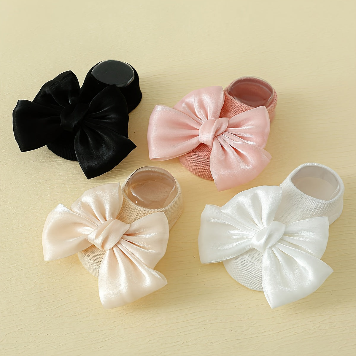 Kids Girls 4 Pairs Cotton Blend Anti-Skid Socks with Bowknot and Dot Glue