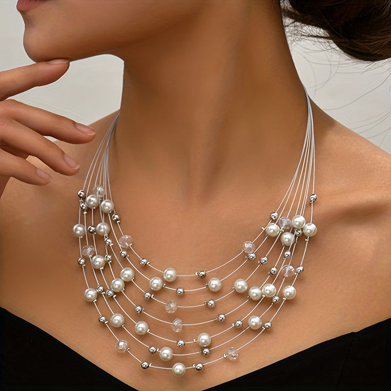 Ручная многослойная богемная ожерелье с мерцающими искусственными жемчужинами - сделано мастерами с подлинным шармом - женственный и изысканный подарок для дам - каждое изделие имеет уникальные цветные бусины, случайно расположенные.