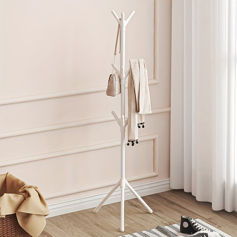 Freestanding Coat Rack with Hat Hooks, Compact Plastic Clothes Organizer