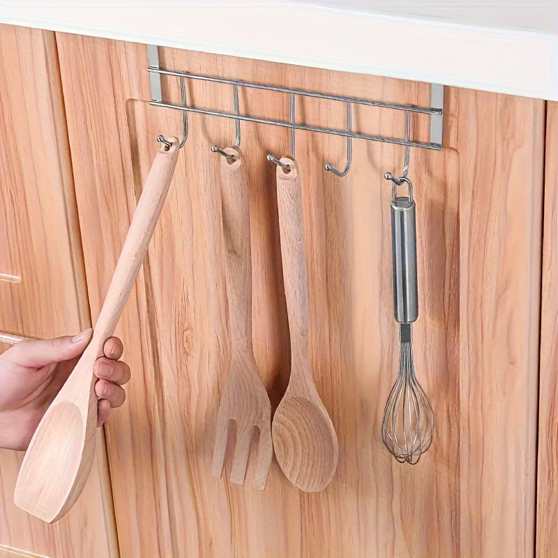 Stainless Steel Kitchen Bathroom Organizer with 5 Hooks for Towels and Utensils
