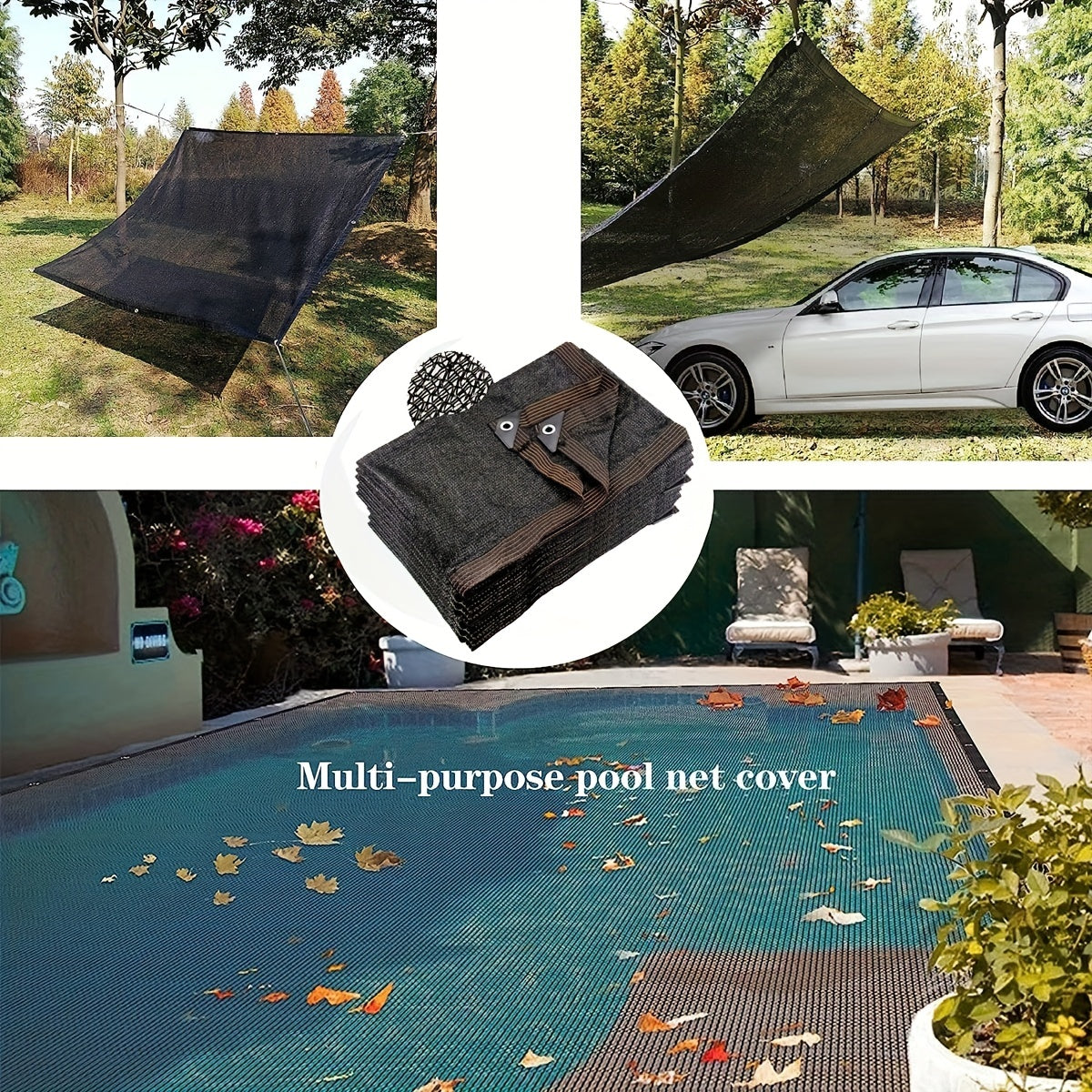 Leaf Net Pool Cover for Underground and Above Ground Pools All-Weather Protection Black 71-80 Shading