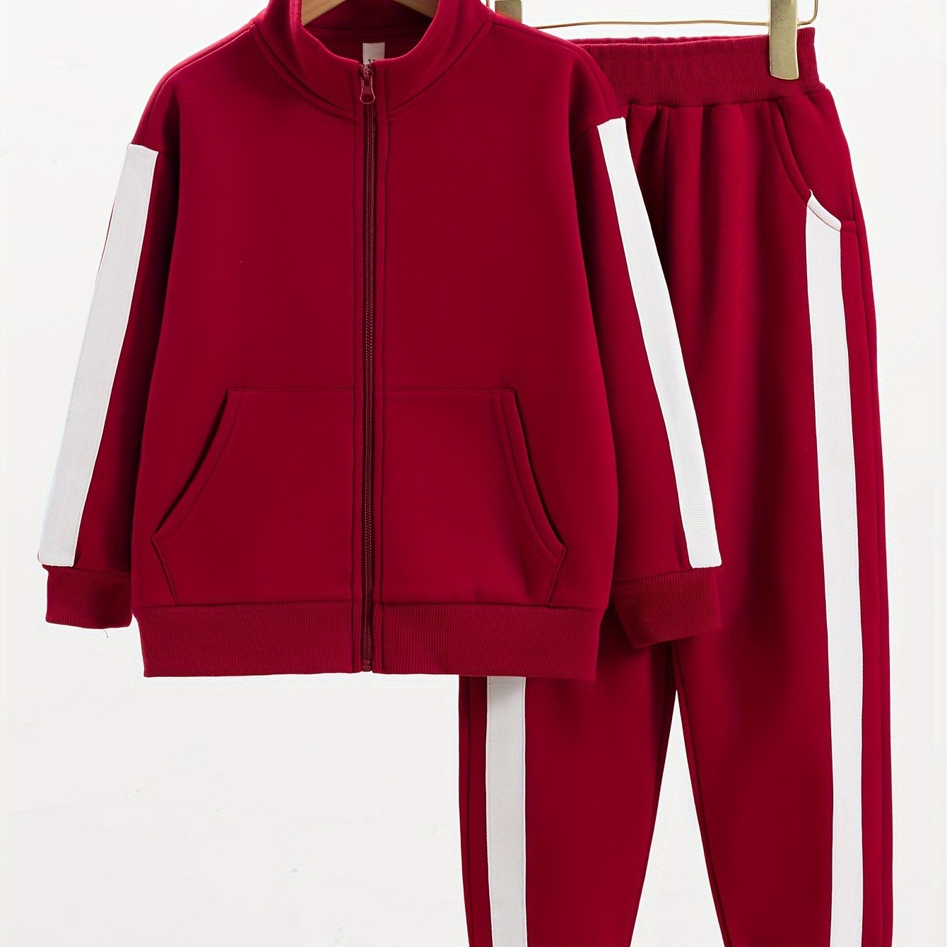 Girls Fleece-Lined Athletic Set with Zip-Up Jacket and Joggers for Fall Winter