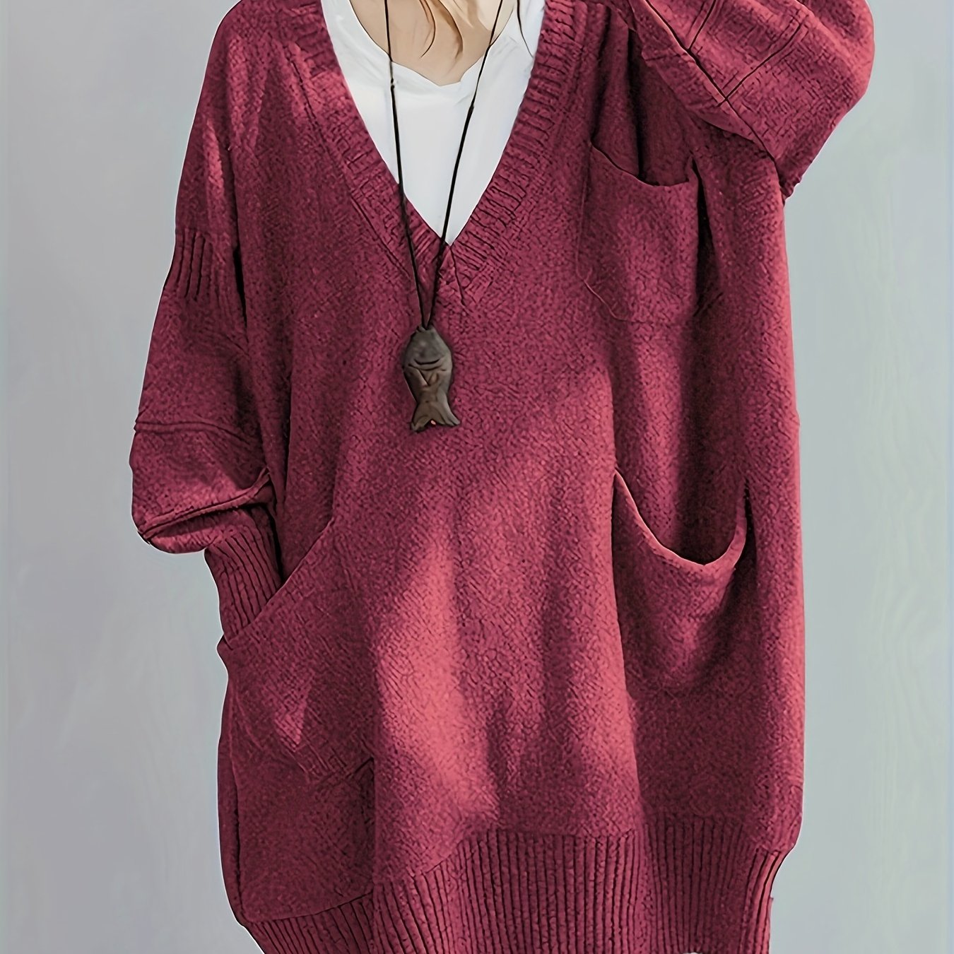 Plus Size Casual Loose Fit Pullover Sweater Dress Women Mid-Length Black