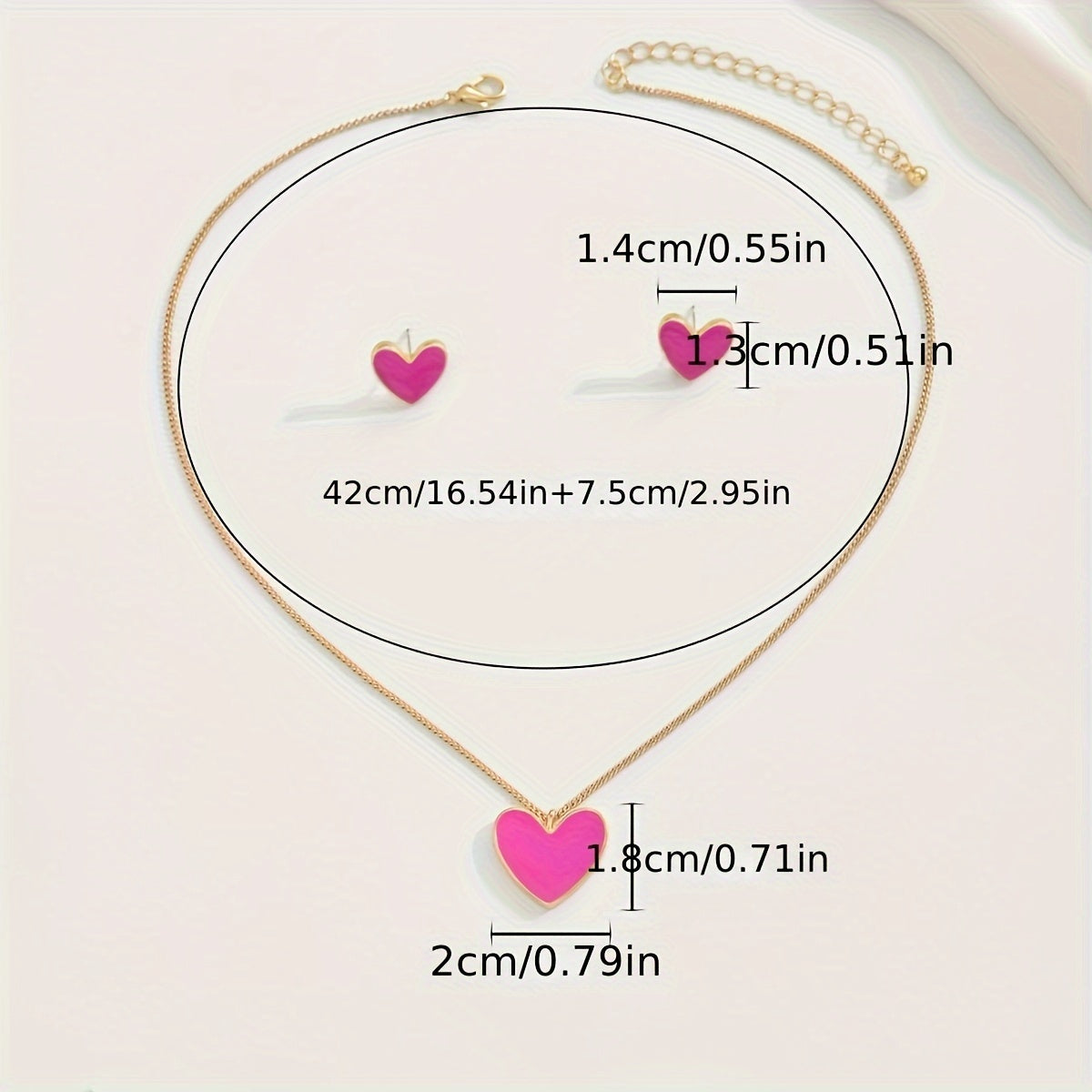 Elegant Heart Jewelry Set for Women 3-Piece Necklace and Stud Earrings Gift