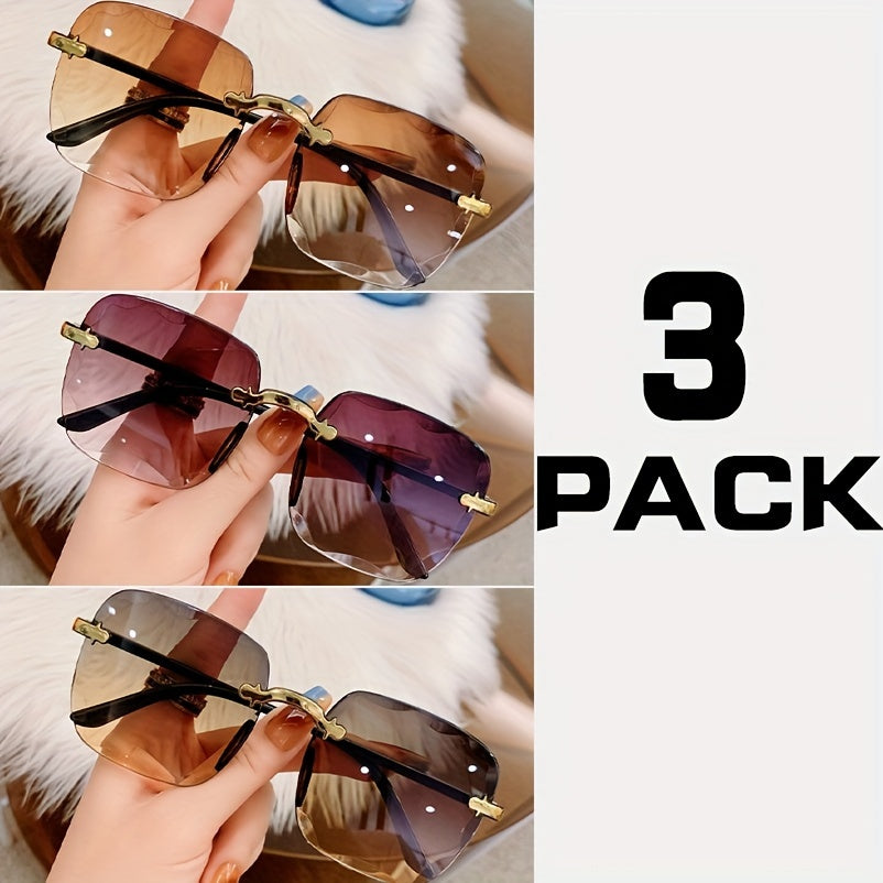 Women's Fashionable Unframed Glasses Pack of 3 Stylish Eyewear