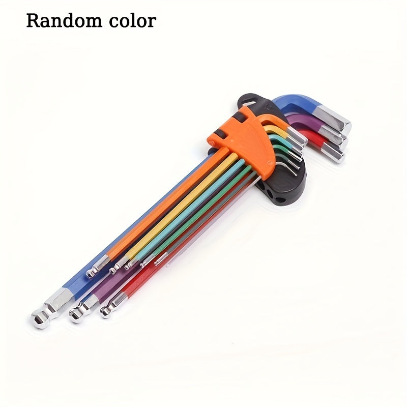 9-Piece Color Hex Key Set Chrome Vanadium Steel Ball Head Folding Wrenches