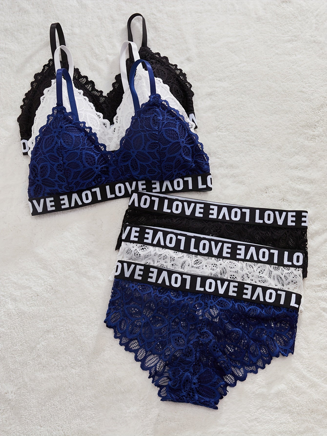 Women's Lace Lingerie Set with Contrast Wireless Bra and Panties