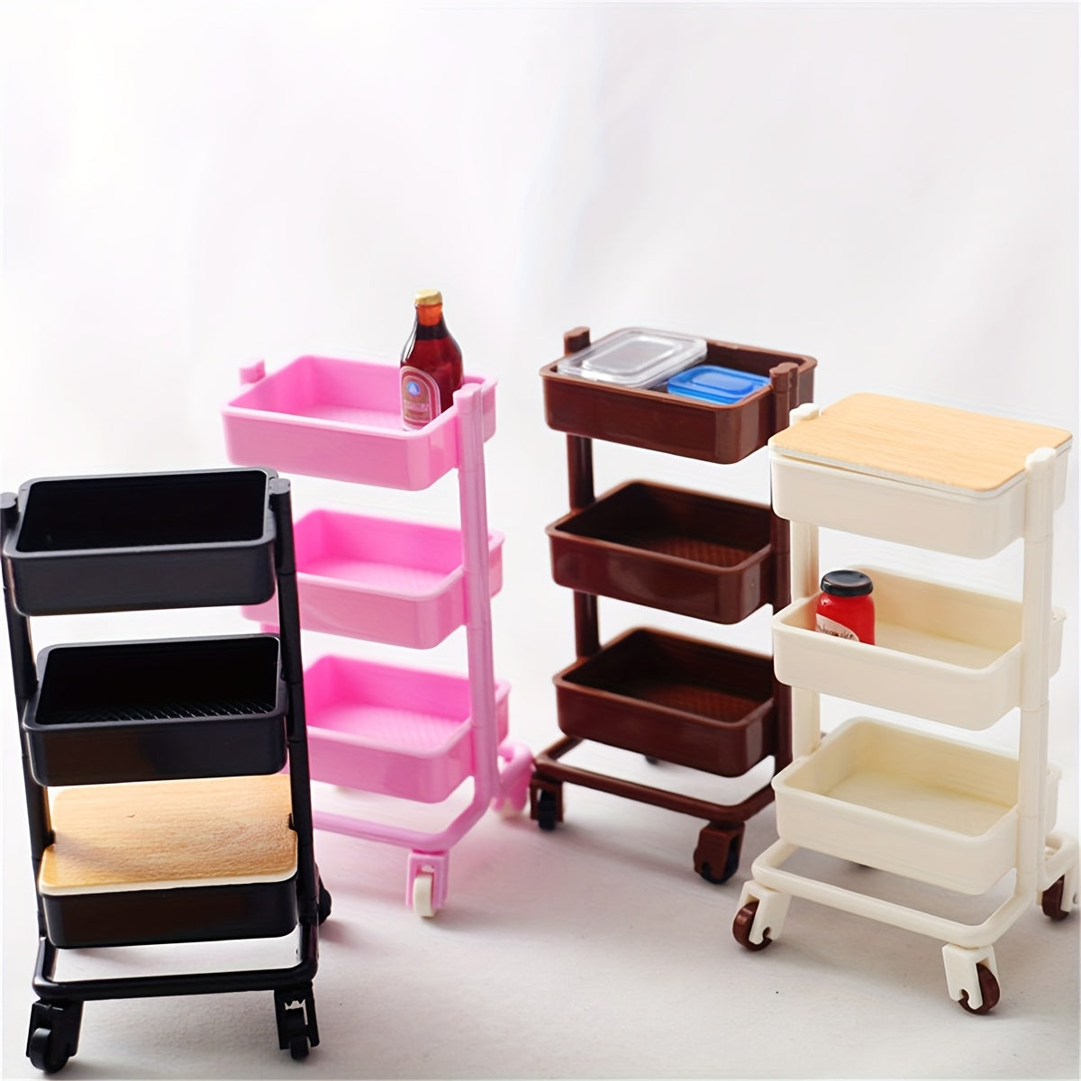 Mini Plastic Dining Cart Trolley with Storage for Dollhouse and Living Room Display