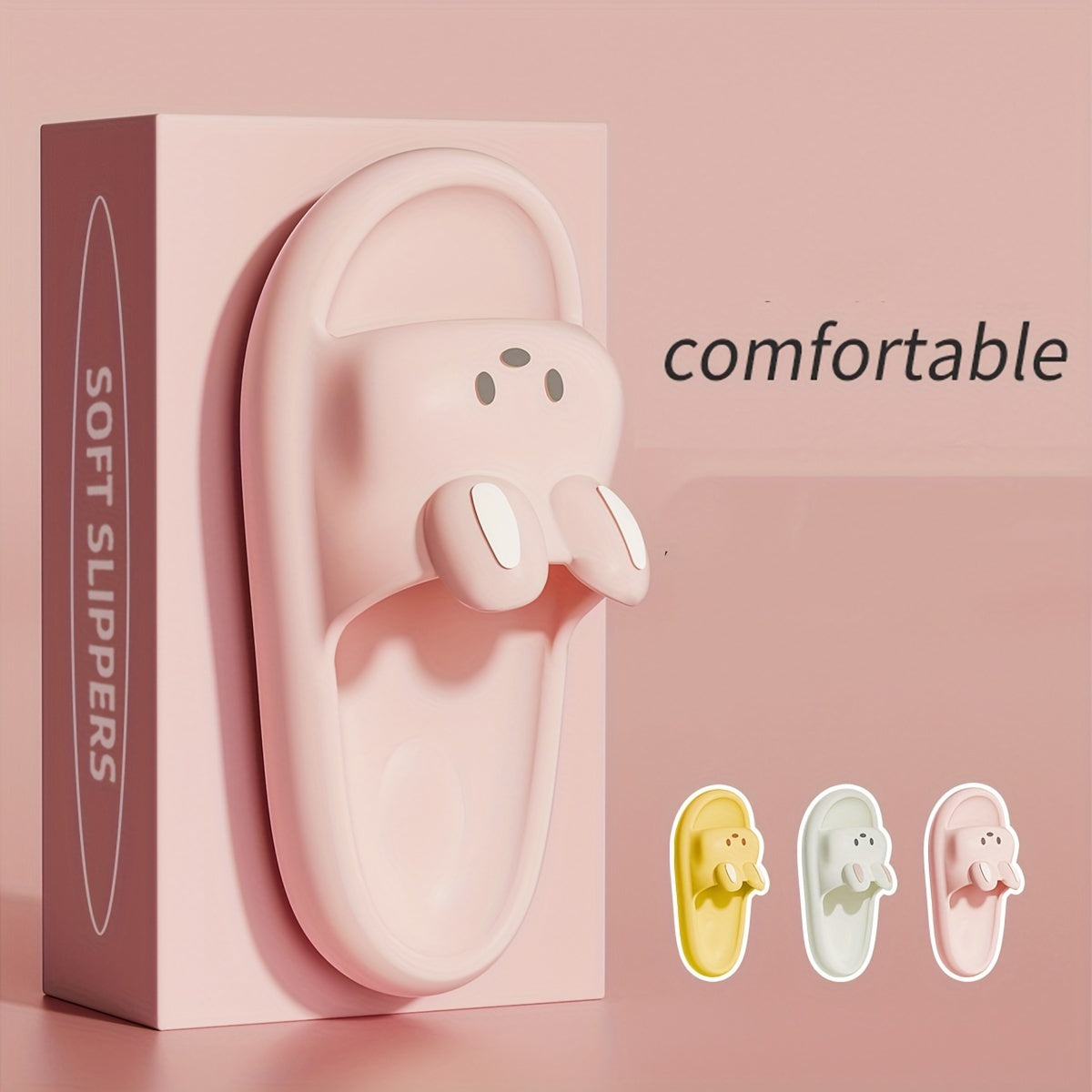 Женские шлепанцы-слипы с дизайном кролика, мягкая подошва, домашние тапочки для ванной