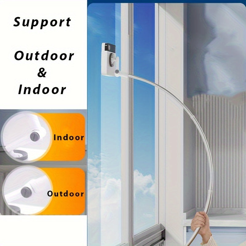 Tashqi foydalanish uchun deraza tozalash to'plami - yashik shaklidagi ikki tomonlama teleskopik shisha tozalash asbobi, yashash xonasi va boshqa shisha yuzalar uchun; elektr yoki batareyalar talab qilinmaydi, qo'lda ishlaydi.