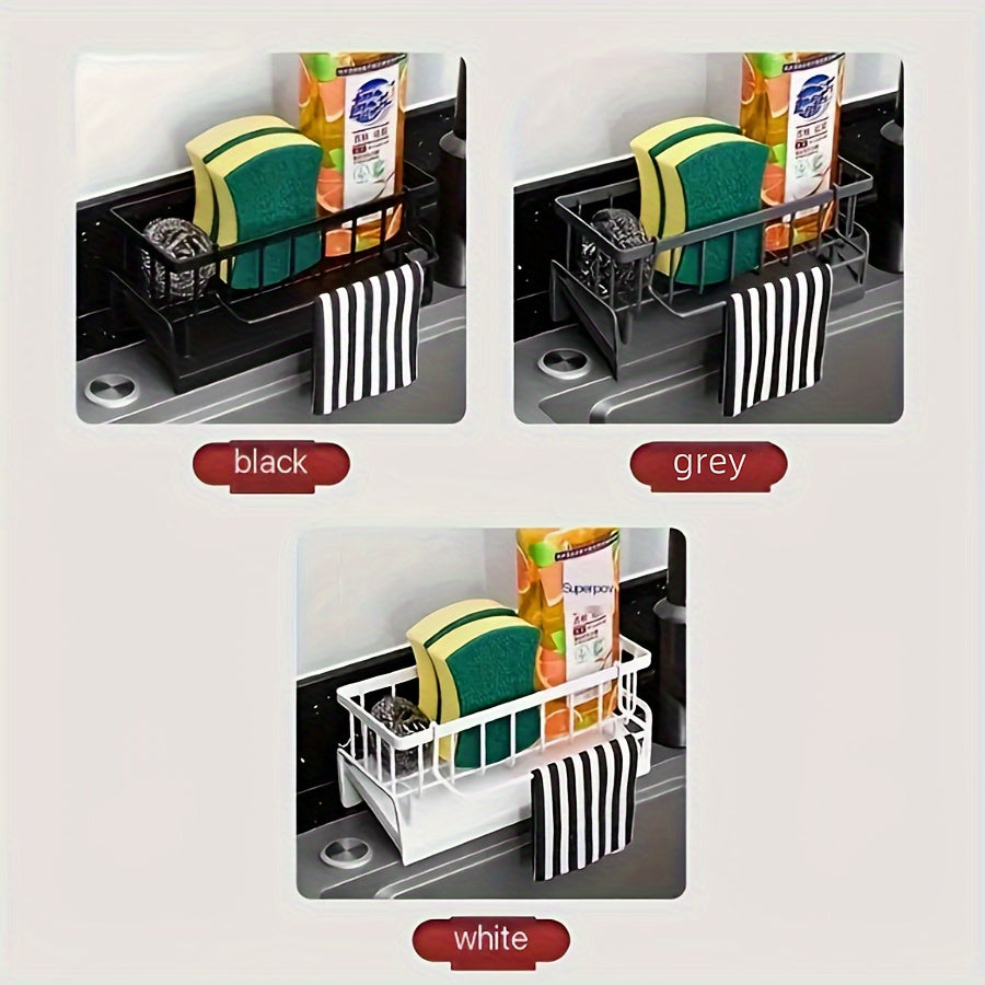 "Countertop uchun ikki funktsiyali idish to'plami va gubka ushlagich, oshxona va hammom uchun qulay saqlash yechimi, idish to'plari va gubkalar uchun bitta qatlamli tokcha, oshxona aksessuarlarini tartibga solish uchun ideal"