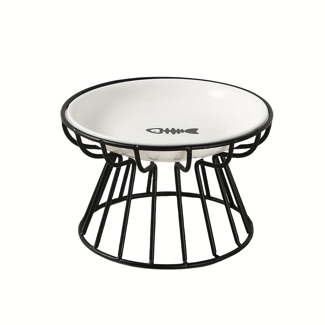 Ceramic Elevated Cat Bowl with Anti-Slip Iron Stand for Comfortable Eating