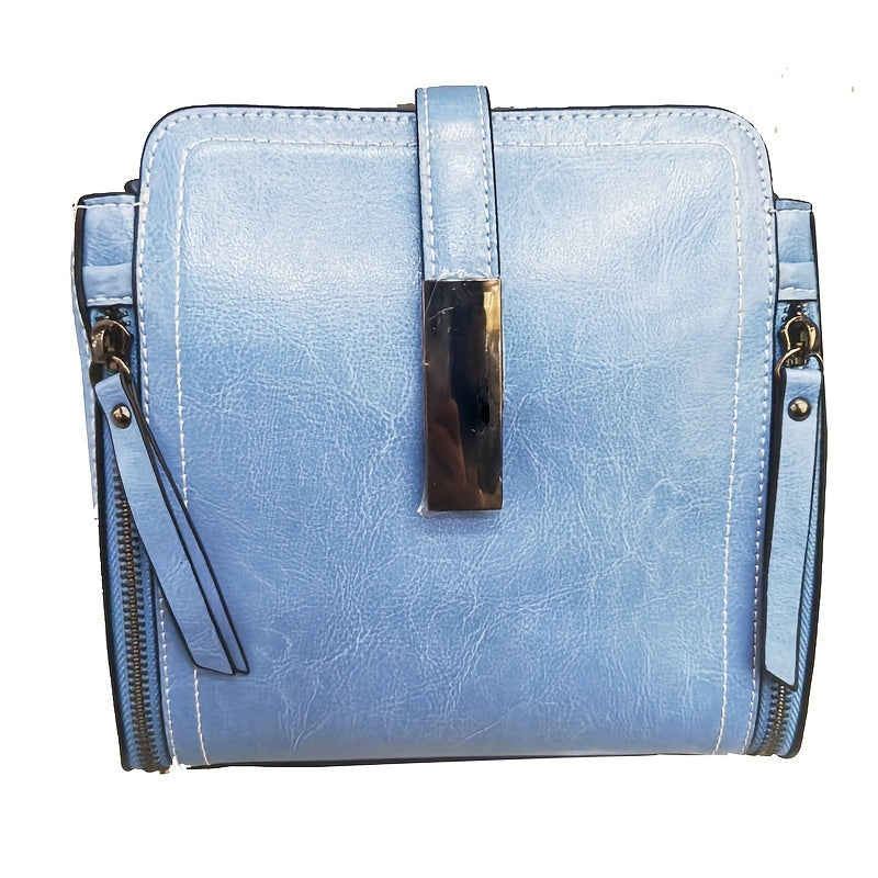 Women's Leather Shoulder Bag with Removable Strap Zipper Closure Edge Paint in Black Coffee Light Brown