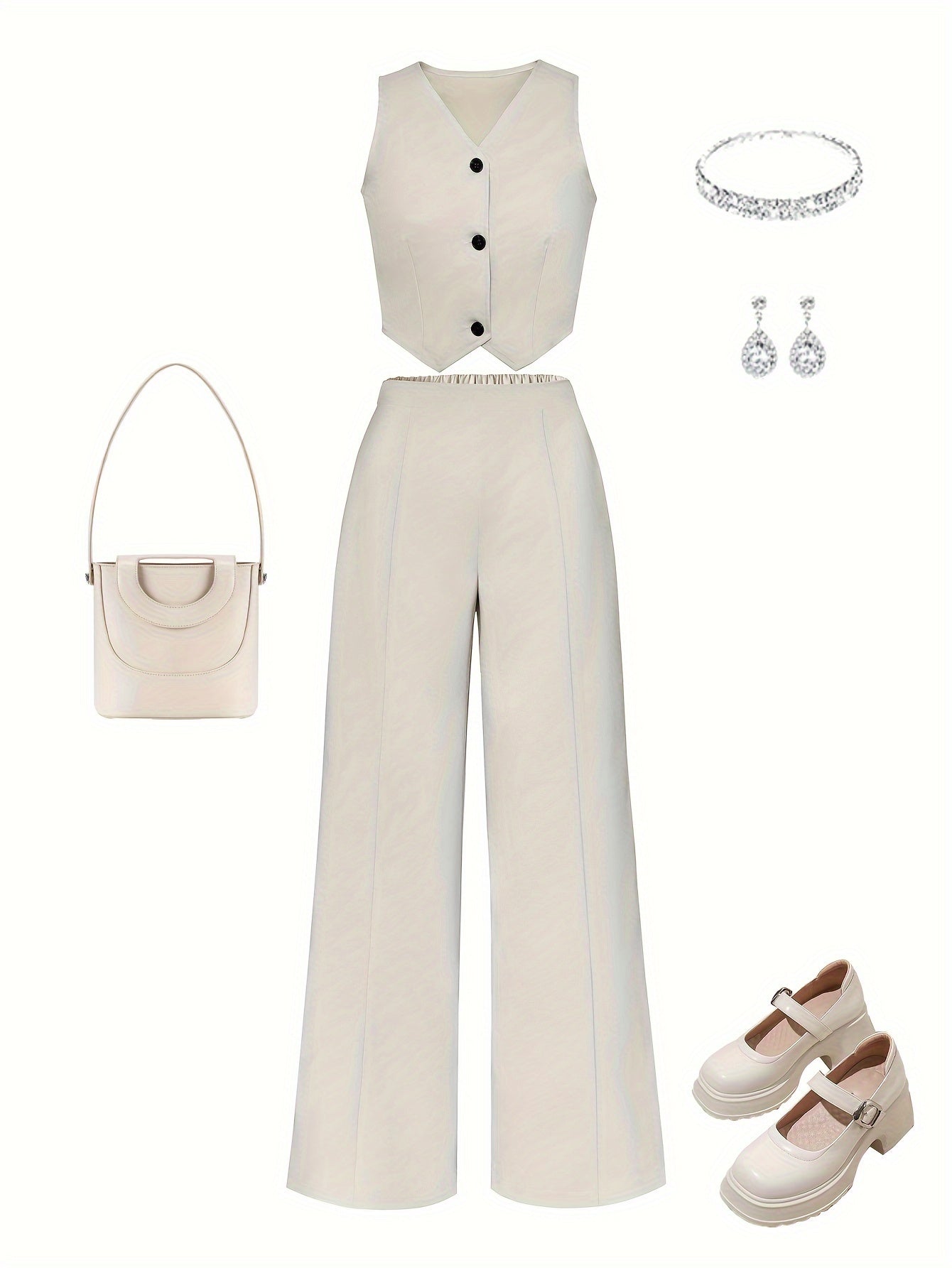 Conjunto de dos piezas para mujer, top corto de escote en V y pantalones de traje de cintura alta, verano elegante