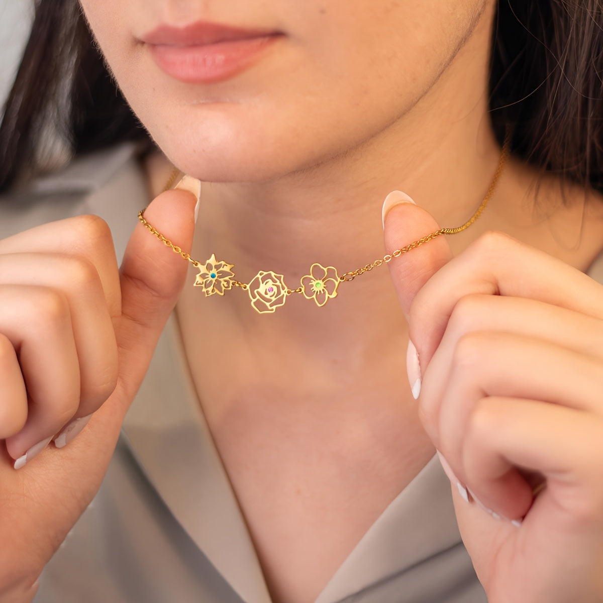 Women's Gold Plated Necklace with Birthstones and Rhinestone Inlay for Birthday, Valentine's Day, Mother's Day