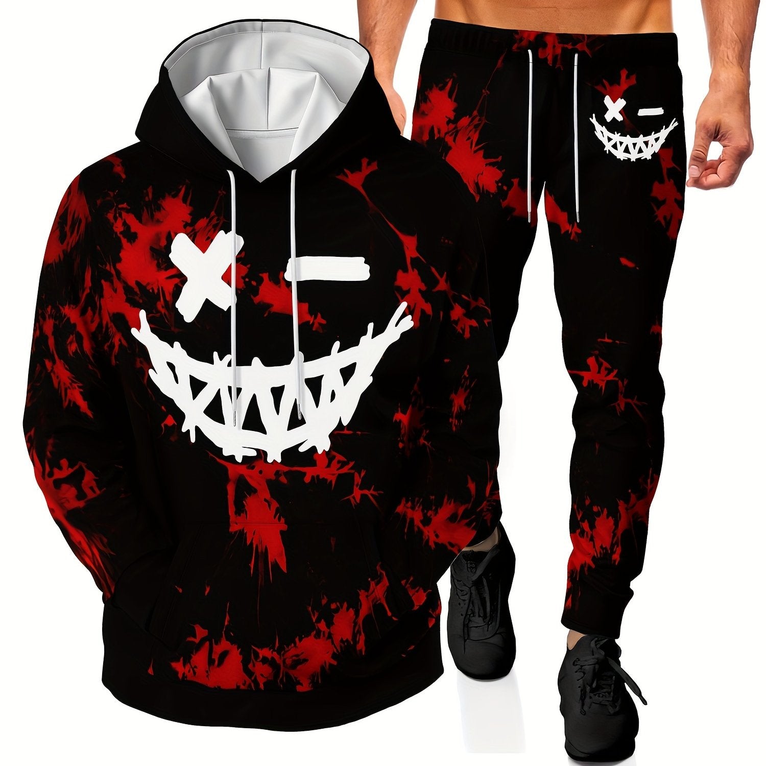 Men's 3D Print Casual Hoodie Set with Long Sleeve Top and Pants Polyester Knit