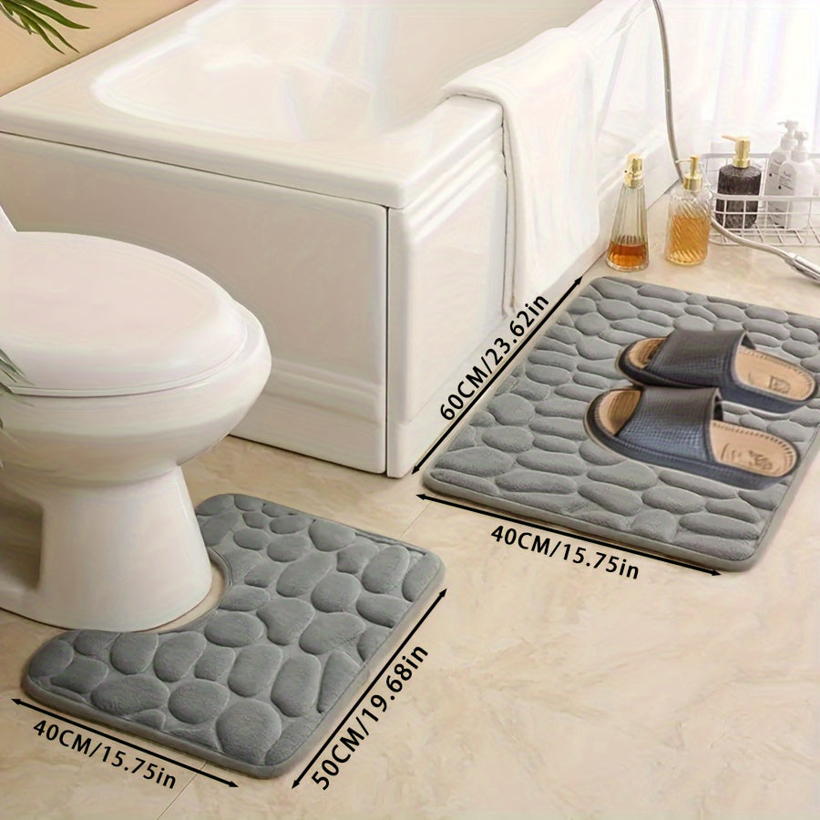 Absorbent Non-Slip Bath Mat Set with Pebbles Design for Bathroom Decor