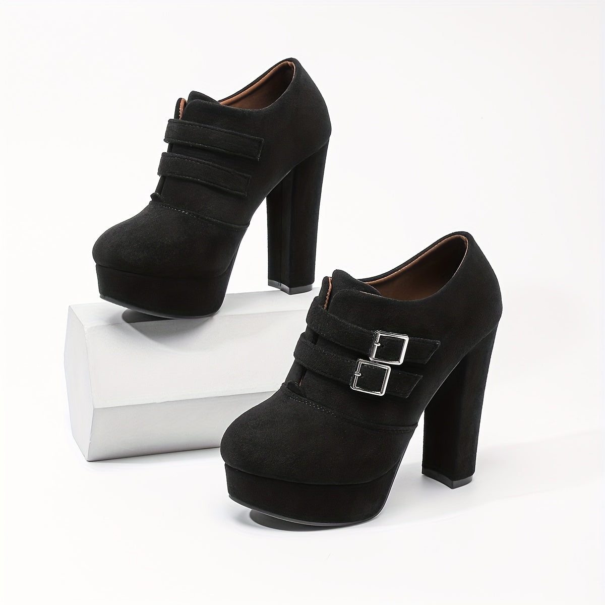 Women's Leather Ankle Boots with Chunky Heel and Non-Slip Outsole