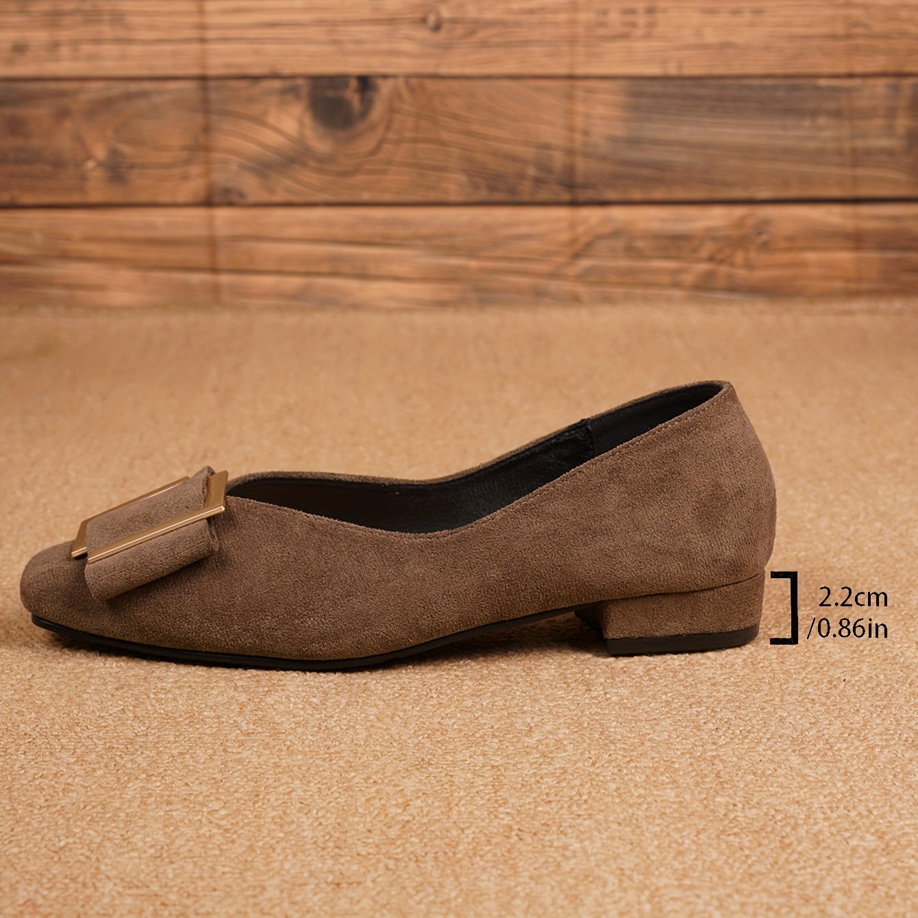 Women's Flat Shoes Brown Geometric Square Toe Slip-On Ballets Comfortable Daily Wear